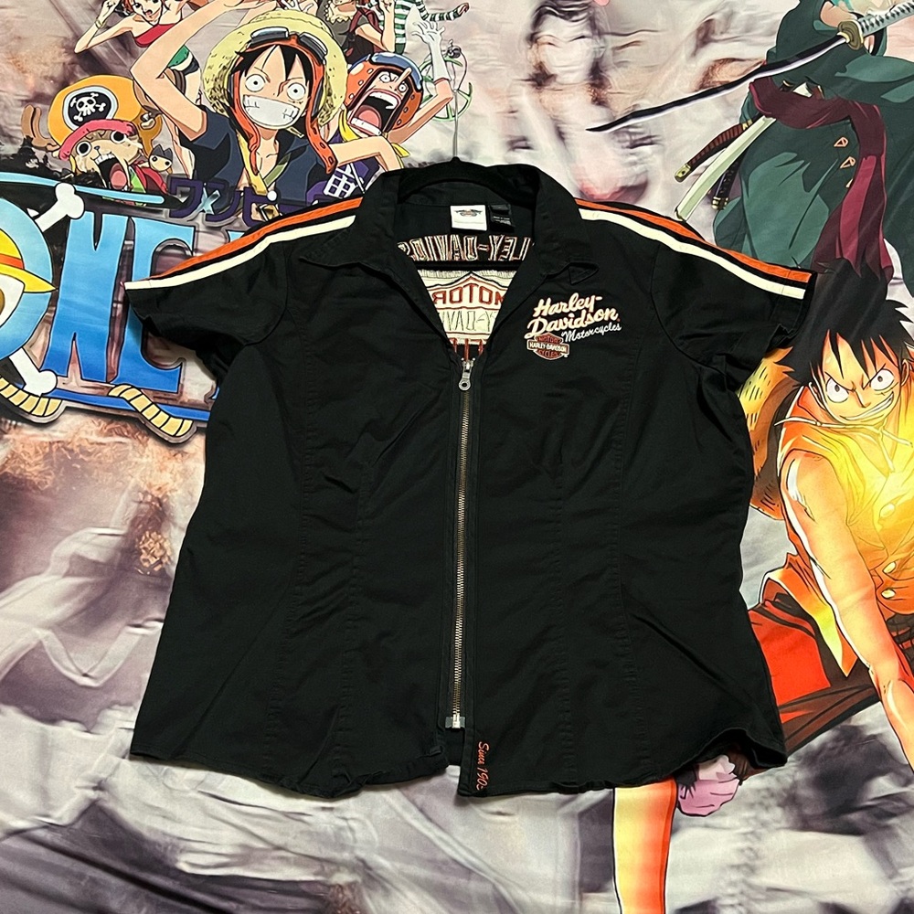 Harley-Davidson Black Orange White Crew Shirt XL